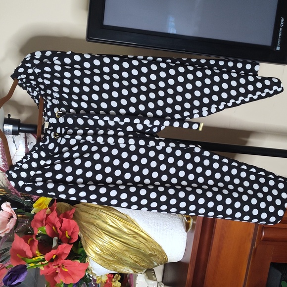 Michael Kors polka Dot Wide Leg Square Pants Black and Gray Draw String Large - Picture 1 of 5
